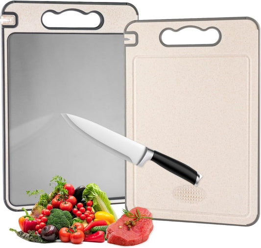 Shirokai Multi-Functional Double-Sided Cutting Board | Premium Titanium & Eco-Friendly Wheat Straw | BPA-Free, Non-Slip, Garlic Grinder, Juice Groove