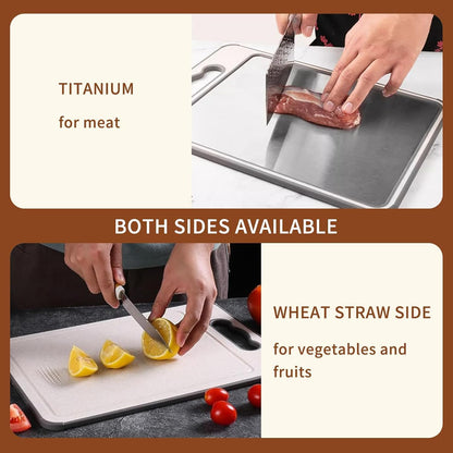 Shirokai Multi-Functional Double-Sided Cutting Board | Premium Titanium & Eco-Friendly Wheat Straw | BPA-Free, Non-Slip, Garlic Grinder, Juice Groove