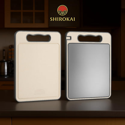 Shirokai Multi-Functional Double-Sided Cutting Board | Premium Titanium & Eco-Friendly Wheat Straw | BPA-Free, Non-Slip, Garlic Grinder, Juice Groove