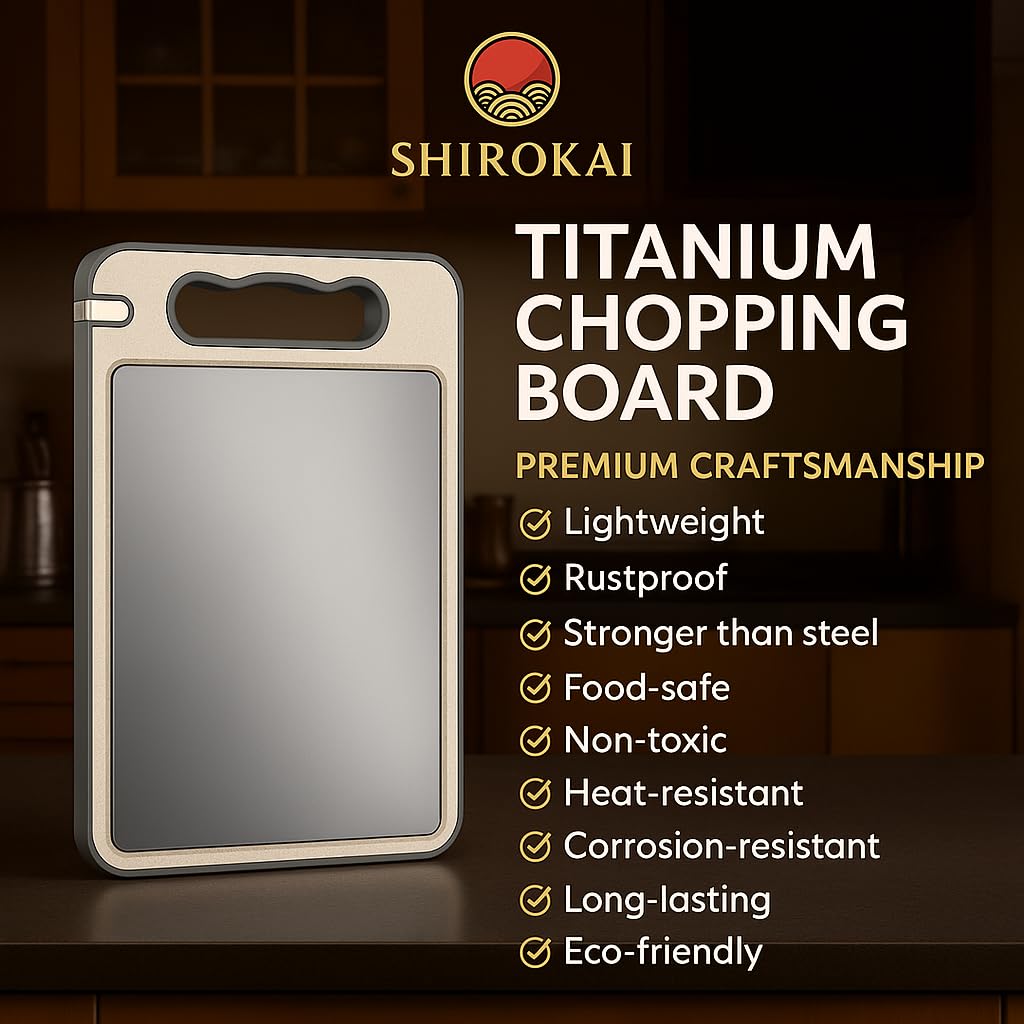 Shirokai Multi-Functional Double-Sided Cutting Board | Premium Titanium & Eco-Friendly Wheat Straw | BPA-Free, Non-Slip, Garlic Grinder, Juice Groove